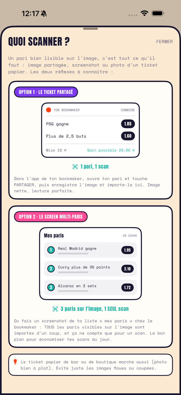 Les types d'images acceptées par le scan
