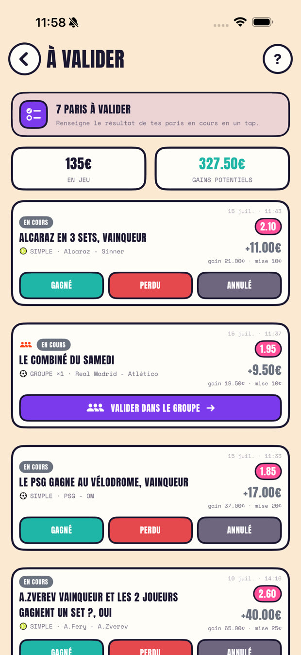 L'écran À valider : résultats en un tap